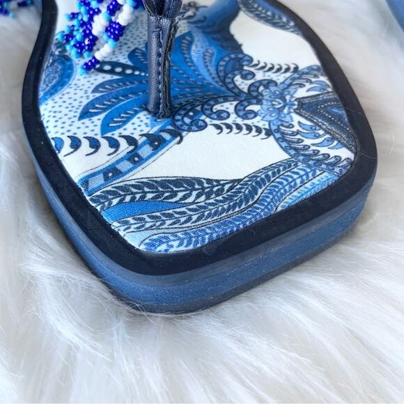 Farm Rio Blue Beaded Flat Lace Up Sandals White Vacation Size 6 NEW WITHOUT BOX - Picture 8 of 16
